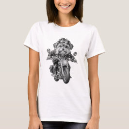 ヨークシャーテリアバイクもしくは自転車に乗る人犬 Tシャツ