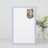 ヨークシャーテリアバストブルーボウ 便箋 (スタンド正面)