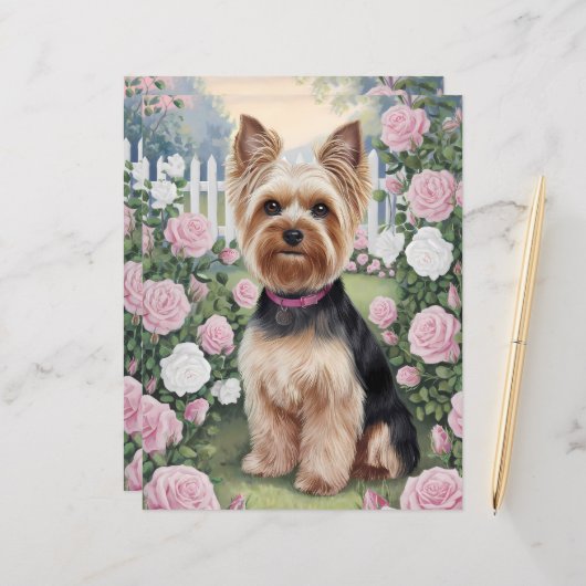 ヨークシャーテリアバラガーデンアートスクラップブック紙 (正面/裏面インサイチュ)