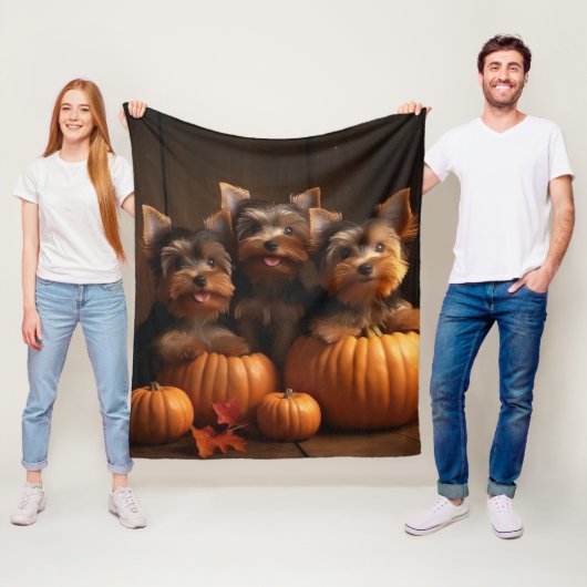 ヨークシャーテリアパピーオータムデライトカボチャ フリースブランケット (インサイチュ)