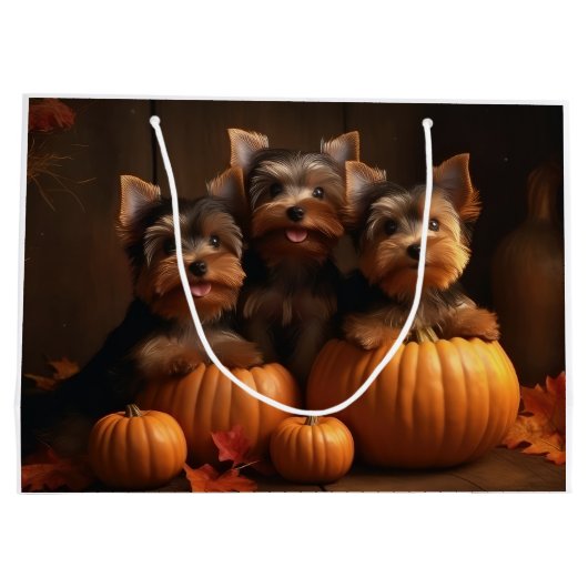 ヨークシャーテリアパピーオータムデライトカボチャ ラージペーパーバッグ (裏面)