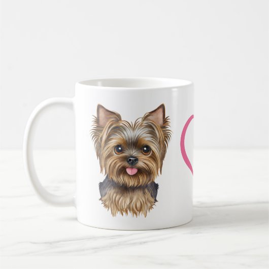 ヨークシャーテリアパピーピンクウォーターカラーヨークシャーテリア コーヒーマグカップ (左)