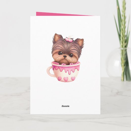 ヨークシャーテリアパピーピンクキュートヨークシャーテリア誕生日 カード (裏面)