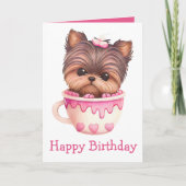 ヨークシャーテリアパピーピンクキュートヨークシャーテリア誕生日 カード (正面)