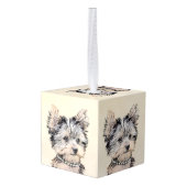 ヨークシャーテリアパピー絵画ズオリジナルドッグアート キューブオーナメント (裏面アングル)