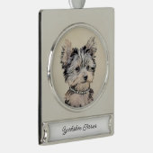 ヨークシャーテリアパピー絵画ズオリジナルドッグアート シルバープレートバナーオーナメント (右)