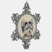 ヨークシャーテリアパピー絵画ズオリジナルドッグアート スノーフレークピューターオーナメント (左)