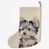 ヨークシャーテリアパピー絵画ズオリジナルドッグアート スモールクリスマスストッキング (裏面)