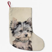 ヨークシャーテリアパピー絵画ズオリジナルドッグアート スモールクリスマスストッキング (正面)