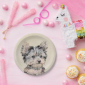 ヨークシャーテリアパピー絵画ズオリジナルドッグアート ペーパープレート (パーティー)