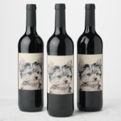 ヨークシャーテリアパピー絵画ズオリジナルドッグアート ワインラベル (ボトル)