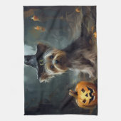 ヨークシャーテリアパンプキンズハロウィーン怖い キッチンタオル (縦)
