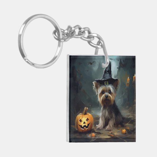 ヨークシャーテリアパンプキンズハロウィーン怖い キーホルダー (正面左)