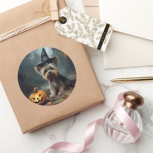 ヨークシャーテリアパンプキンズハロウィーン怖い ラウンドシール (ギフト)