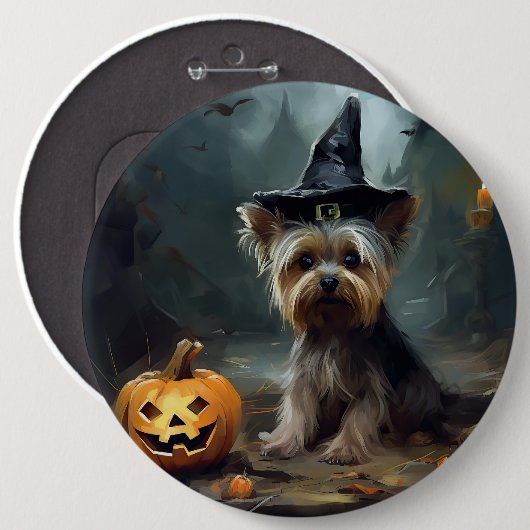 ヨークシャーテリアパンプキンズハロウィーン怖い 缶バッジ (正面&裏面)