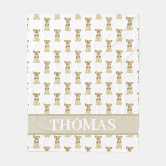ヨークシャーテリアパーソナライズされたヨークシャーテリアータン&ホワイト フリースブランケット (正面)