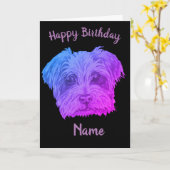 ヨークシャーテリアパープルブラック誕生日 カード (黄色い花)