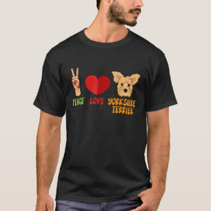 ヨークシャーテリアピースラブユニティハートトルーチェペット Tシャツ