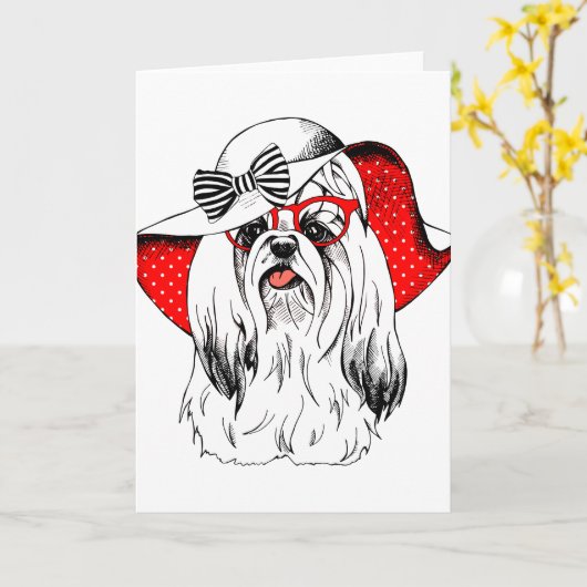 ヨークシャーテリアファッション撮影 カード (黄色い花)