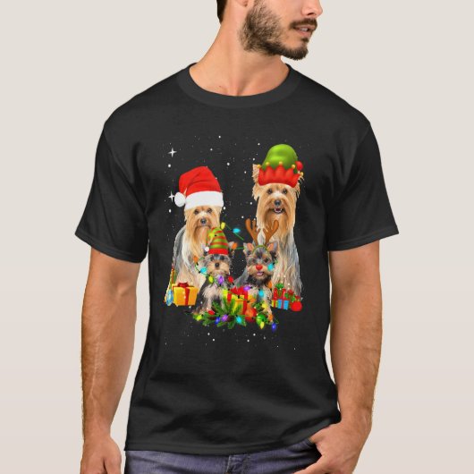 ヨークシャーテリアファミリークリスマスライト Tシャツ (正面)