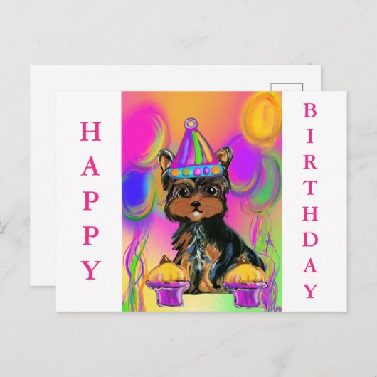 ヨークシャーテリアプール誕生日 シーズンポストカード (正面/裏面)