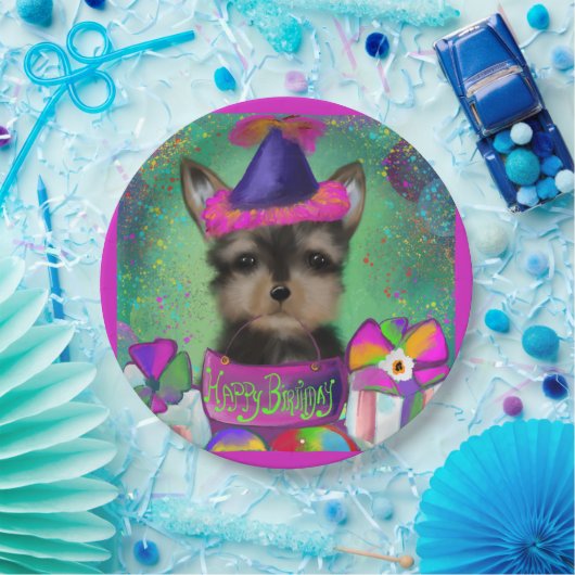 ヨークシャーテリアプール誕生日 ペーパープレート (パーティー)