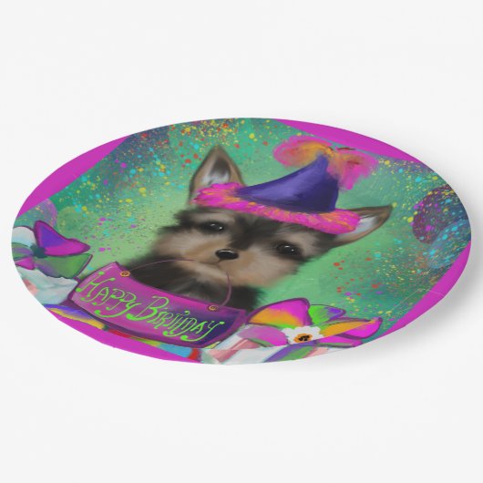 ヨークシャーテリアプール誕生日 ペーパープレート (アングル)