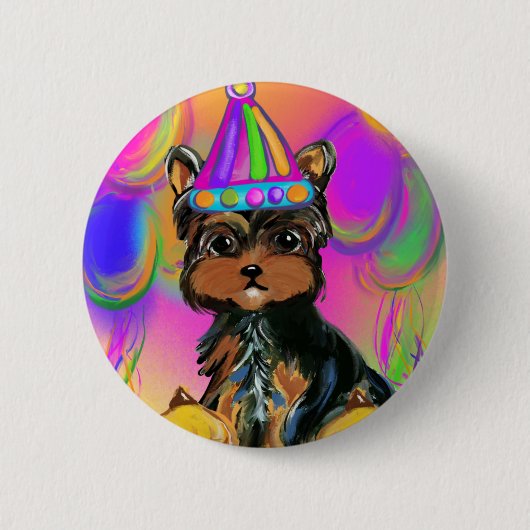 ヨークシャーテリアプール誕生日 缶バッジ (正面)