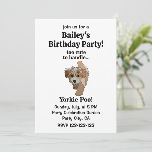 ヨークシャーテリアプーyorkipooかわいい犬の誕生日パーティー 招待状 (スタンド正面)