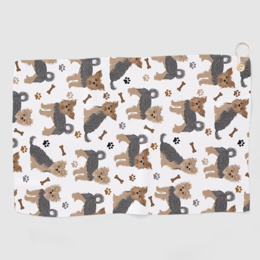 ヨークシャーテリアポーズアンドボーンズヨークシャーテリア犬 ゴルフタオル (横)