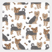 ヨークシャーテリアポーズアンドボーンズヨークシャーテリア犬 スクエアシール (正面)