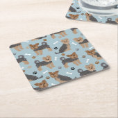 ヨークシャーテリアポーズアンドボーンズヨークシャーテリア犬 スクエアペーパーコースター (アングル)