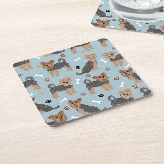 ヨークシャーテリアポーズアンドボーンズヨークシャーテリア犬 スクエアペーパーコースター (アングル)