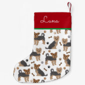 ヨークシャーテリアポーズアンドボーンズヨークシャーテリア犬 スモールクリスマスストッキング (裏面)