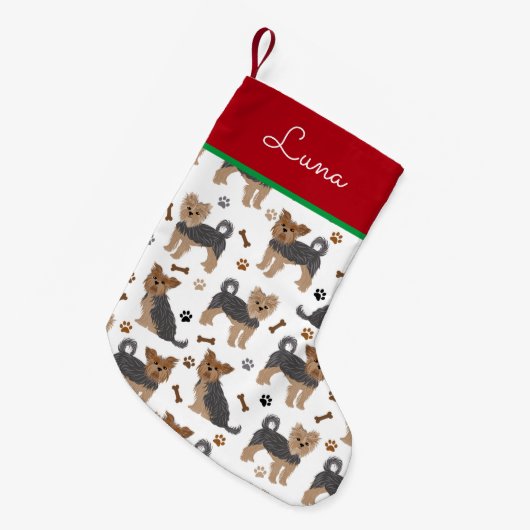 ヨークシャーテリアポーズアンドボーンズヨークシャーテリア犬 スモールクリスマスストッキング (正面 (吊り時))