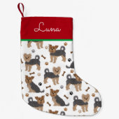 ヨークシャーテリアポーズアンドボーンズヨークシャーテリア犬 スモールクリスマスストッキング (正面)