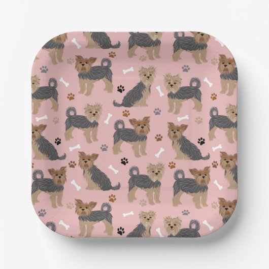 ヨークシャーテリアポーズアンドボーンズヨークシャーテリア犬 ペーパープレート (正面)