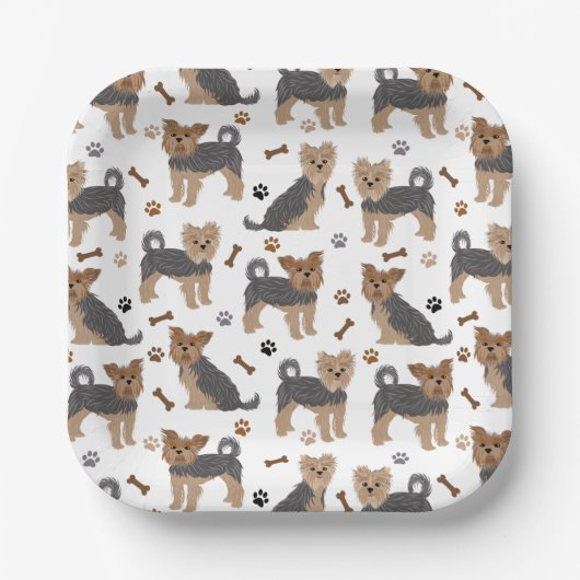ヨークシャーテリアポーズアンドボーンズヨークシャーテリア犬 ペーパープレート (正面)