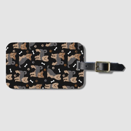 ヨークシャーテリアポーズアンドボーンズヨークシャーテリア犬 ラゲッジタグ (正面横)