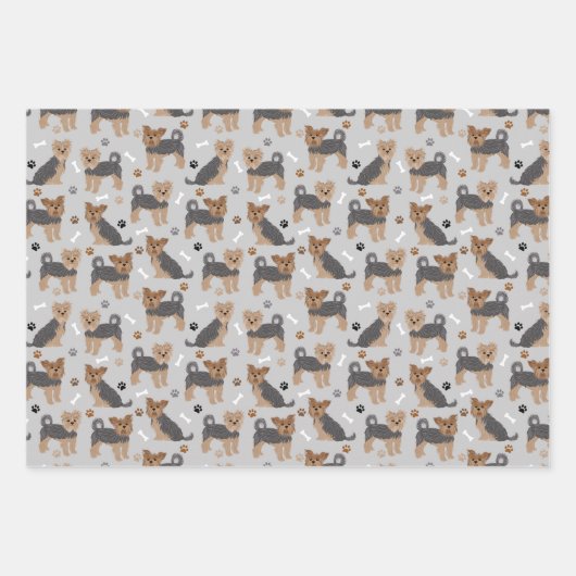 ヨークシャーテリアポーズアンドボーンズヨークシャーテリア犬 ラッピングペーパーシート (正面3)