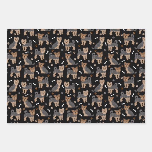 ヨークシャーテリアポーズアンドボーンズヨークシャーテリア犬 ラッピングペーパーシート (正面)