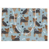 ヨークシャーテリアポーズアンドボーンズヨークシャーテリア犬 ラージペーパーバッグ (裏面)