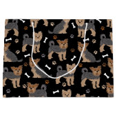 ヨークシャーテリアポーズアンドボーンズヨークシャーテリア犬 ラージペーパーバッグ (正面)