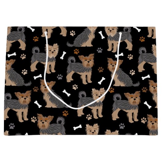 ヨークシャーテリアポーズアンドボーンズヨークシャーテリア犬 ラージペーパーバッグ (正面)