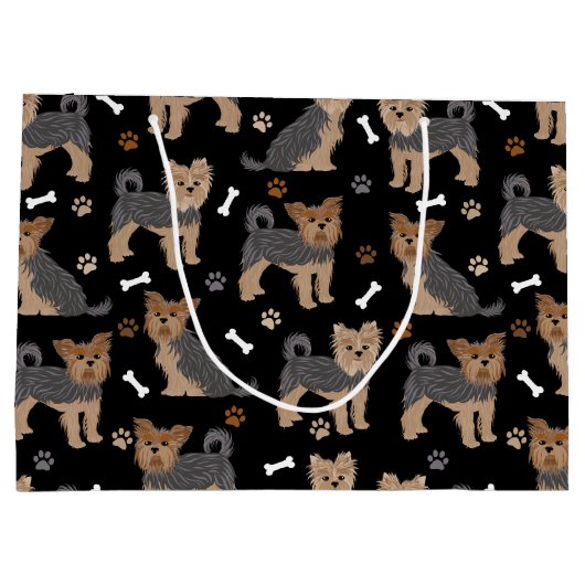 ヨークシャーテリアポーズアンドボーンズヨークシャーテリア犬 ラージペーパーバッグ (裏面)