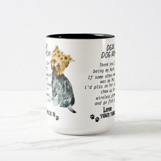 ヨークシャーテリアママ最高の引用文 ツートーンマグカップ (中央)