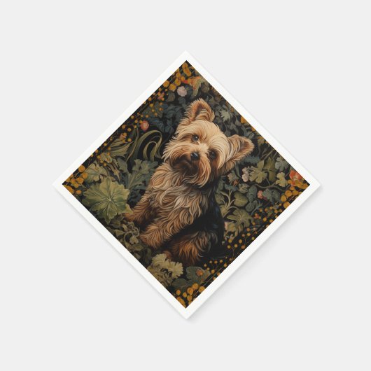 ヨークシャーテリアヨークシャーテリアドッグヴィンテージフローラ スタンダードカクテルナプキン (角)