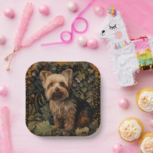 ヨークシャーテリアヨークシャーテリアドッグヴィンテージフローラ ペーパープレート (パーティー)
