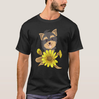 ヨークシャーテリアヨークシャーテリアヒマワリかわいいフローラ犬 Tシャツ