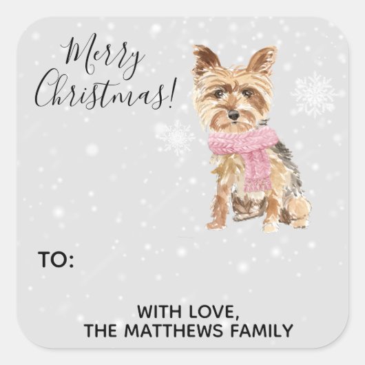 ヨークシャーテリアヨークシャーテリアホリデーギフトラベルステッカー スクエアシール (正面)